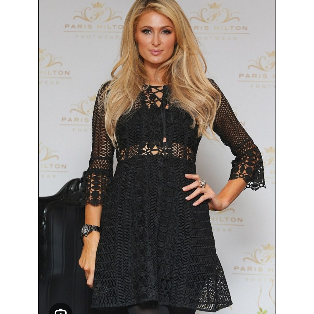 Self Portrait Guipure Lace Mini Dress Sz 4 Black Event Date Guest